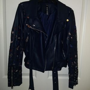 NWT Design Lab Embroidered Leather Jacket